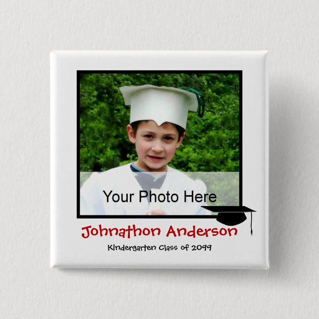 Photo Kindergarten Graduation Announcement Pinback Button (Front)