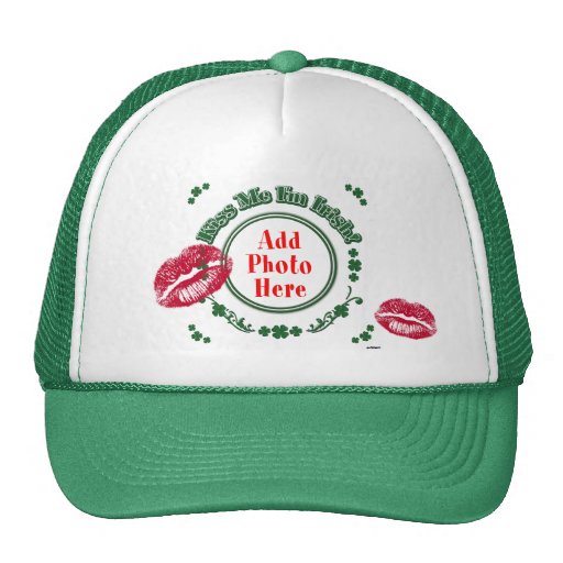 PHOTO Kiss Me I'm Irish - Green Circle Kiss Mark Trucker Hat | Zazzle