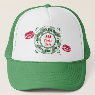 PHOTO Kiss Me I'm Irish Green Striped Circle Kiss Trucker Hat