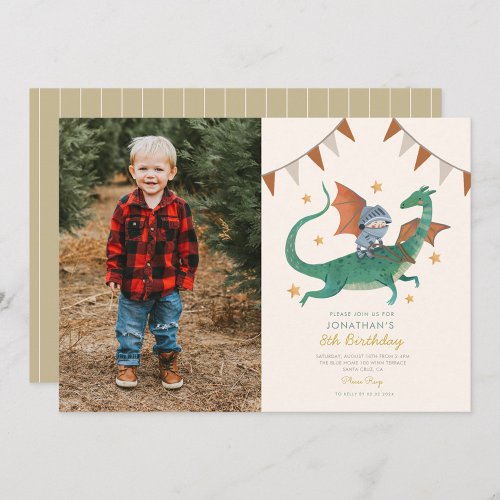 Photo Knight and Dragon Royal Medieval Birthday Invitation