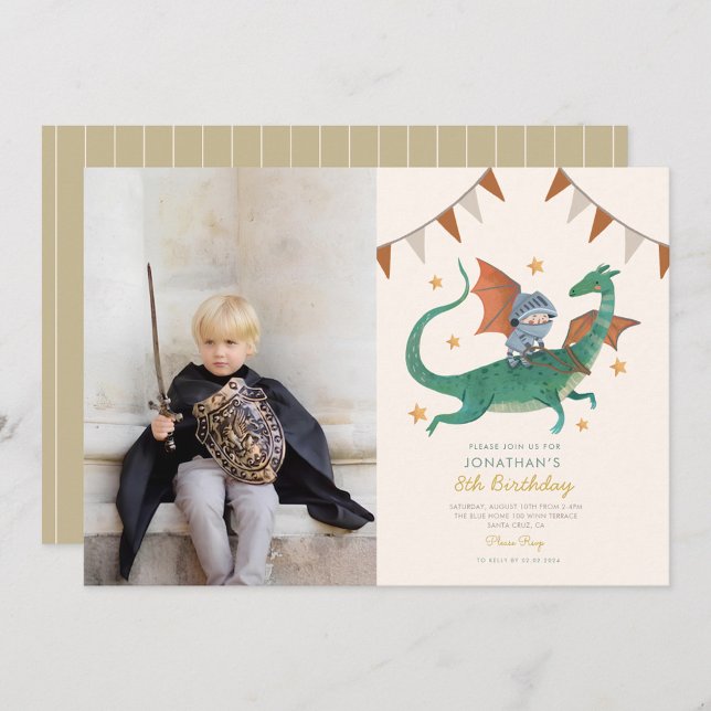 Photo Knight and Dragon Royal Medieval Birthday Invitation (Creator Uploaded)