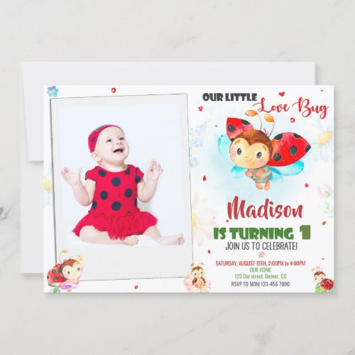 Photo Ladybug 1st birthday invitation Summer party