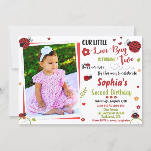 Photo Ladybug birthday invitation Girl love bug