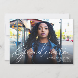 Photo Landscape Typography Graduation White Ombre Invitation
