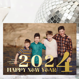 PHOTO Large Premium GOLD HAPPY NEW YEAR 2023 Foil Holiday Card