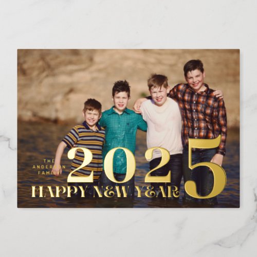 PHOTO Large Premium GOLD HAPPY NEW YEAR 2025 Foil Holiday Card