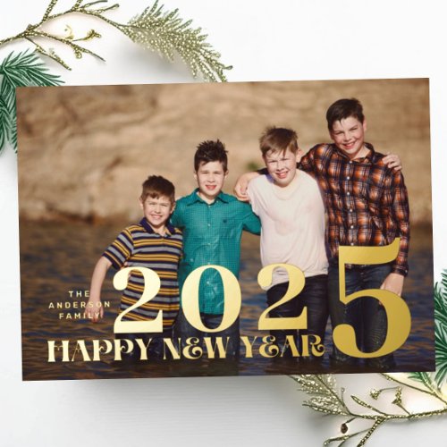 PHOTO Large Premium GOLD HAPPY NEW YEAR 2025 Foil Holiday Card