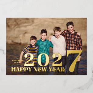 PHOTO Large Premium GOLD HAPPY NEW YEAR 2026 Foil Holiday Card