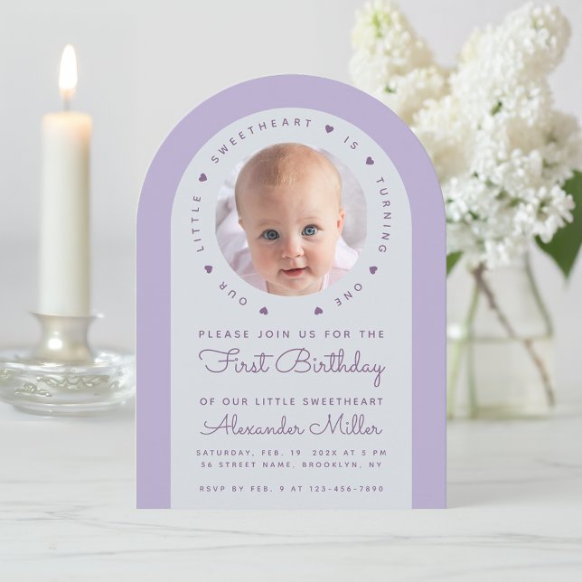 Photo Lavender Arch Our Little Sweetheart Birthday Invitation (Creator Uploaded)