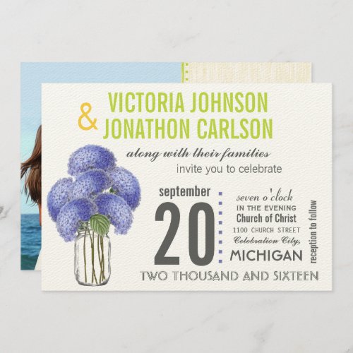 Photo Lavender Lime Hydrangea Mason Jar Wedding Invitation