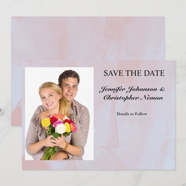 Photo Lavender Mist Marble Save the Date Invitation (Front/Back)