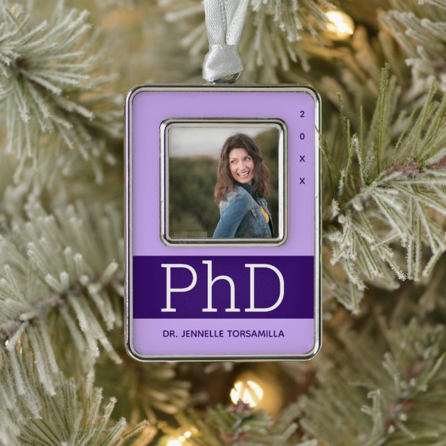 Photo Lavender Purple Name PhD Graduation Christmas Ornament (Tree)