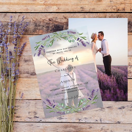 Photo lavender violet florals luxury wedding invitation