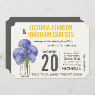 Photo Lavender Yellow Hydrangea Mason Jar Wedding Invitation