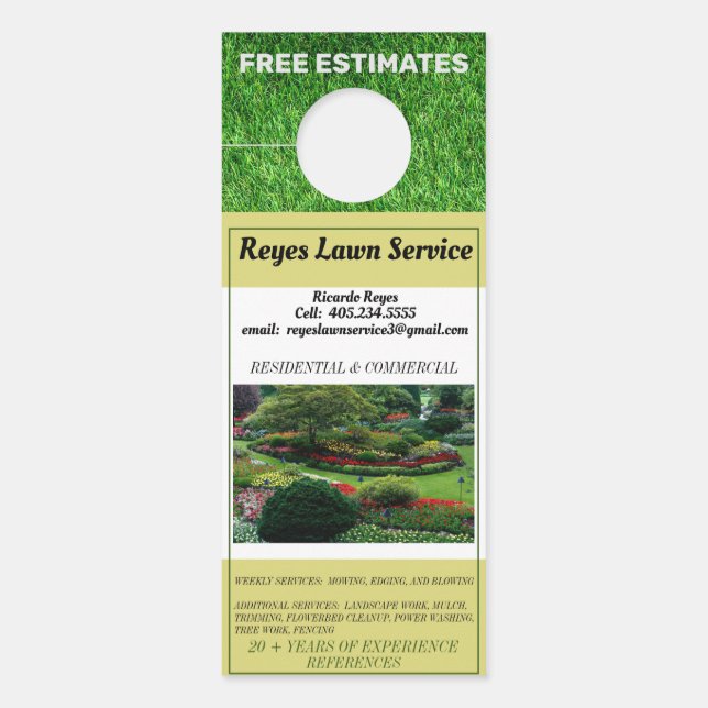 Photo Lawn Service Free Estimate Reference Door Hanger (Front)