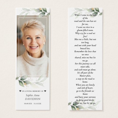 Photo Leafy Memorial Funeral Poem Bookmark