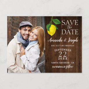 Photo Lemon Rustic Wood Save the Date Announcement Postcard