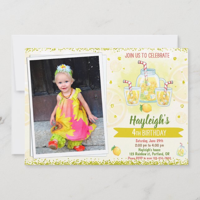Photo Lemonade invitation Citrus birthday Lemon (Front)