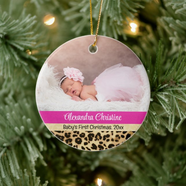Photo Leopard Double Sided 2 Picture Baby First Ceramic Ornament (Tree)