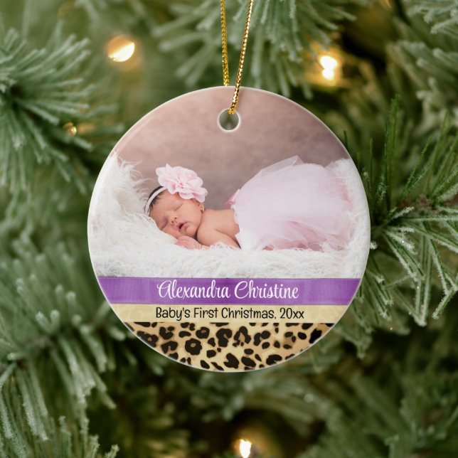 Photo Leopard Double Sided 2 Picture Baby First Ceramic Ornament (Tree)