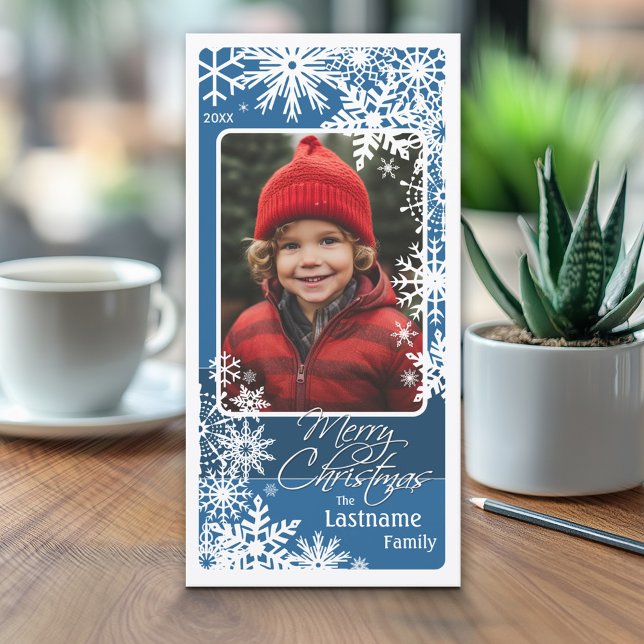 Photo - Let It Snow - blue white snowflakes Holiday Card (Classic Christmas Photo Card)