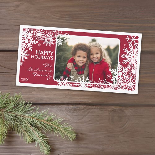 Photo _ Let It Snow Red White Snowflakes Holiday Card