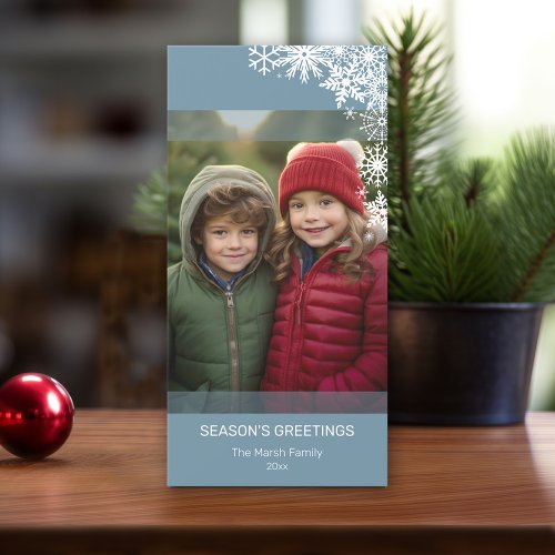 Photo _ Let It Snow Snowflakes _ blue white Holiday Card