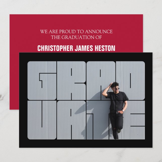 Photo Lettering Red Graduation Ceremony Invitation (Front/Back)
