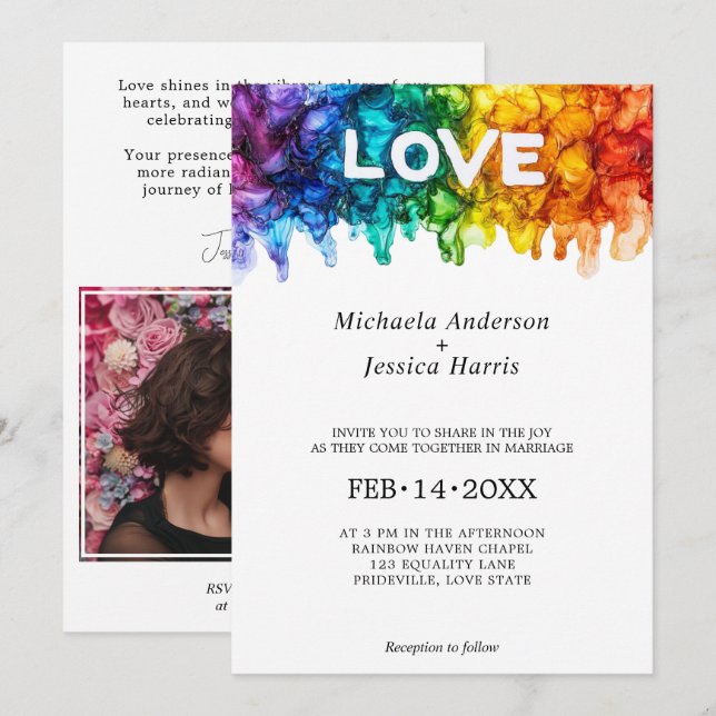 🌈 Photo LGBTQ Painted With Love wedding  Invitation (Front/Back)