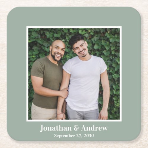 Photo LGBTQ Wedding Square Paper Coaster