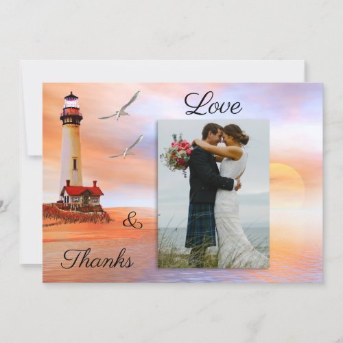 Photo Lighthouse Beach Wedding Thank You Card