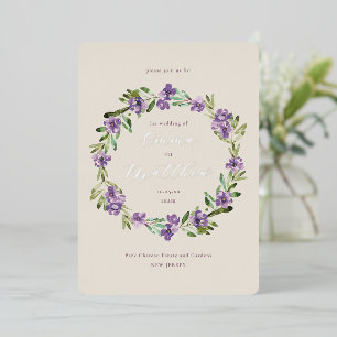 Photo Lilac Purple Botanical Wreath Wedding Foil Invitation