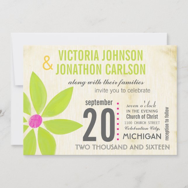Photo Lime Stylized Daisy Wedding Invitations (Front)