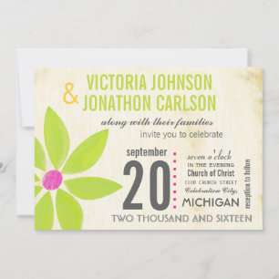Photo Lime Stylized Daisy Wedding Invitations
