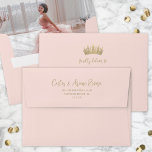 Photo Lined Quinceañera Pre-Addressed Blush & Gold Envelope<br><div class="desc">Add a stylish personalized touch to Quinceañera invitations, announcement cards, save the dates and thank you notes with unique photo-lined pre-addressed envelopes. The picture and all wording on this template are simple to customize. The colors and font styles are easy to change with the Zazzle Design Editor tool. The blush...</div>