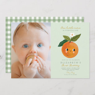 Photo Little Cutie is turning One Orange Birthday Invitation