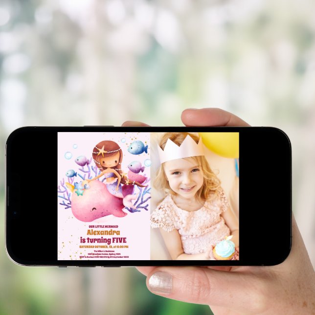 Photo Little Mermaid  Girl Birthday Party Invitation (Front Digital)