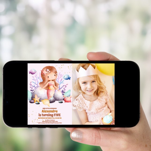 Photo Little Mermaid  Girl Birthday Party Invitation (Front Digital)