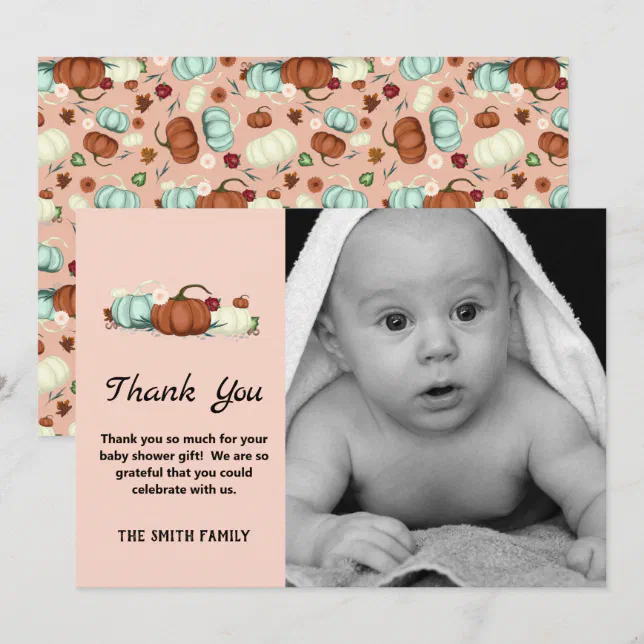 Photo Little Pumpkin Girl Baby Shower Thank You Card Zazzle