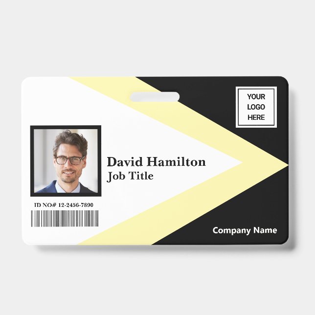 Photo  Logo Barcode Black White Yellow Geometric Badge (Front)