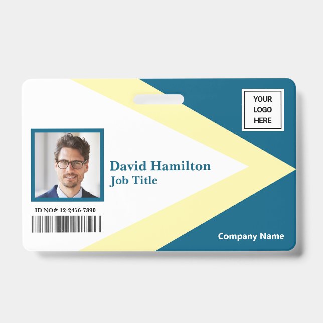 Photo Logo Barcode Bleu White Yellow Geometric Badge (Front)