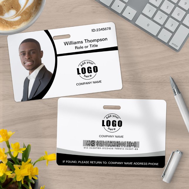 Photo Logo Barcode Employee Black and White Badge (Creator Uploaded)