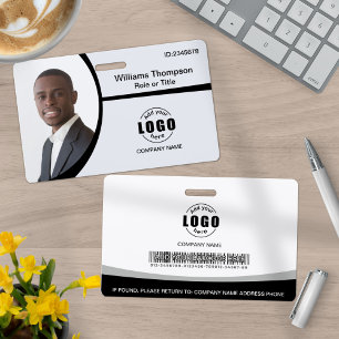 Photo Logo Barcode Employee Black and White Badge