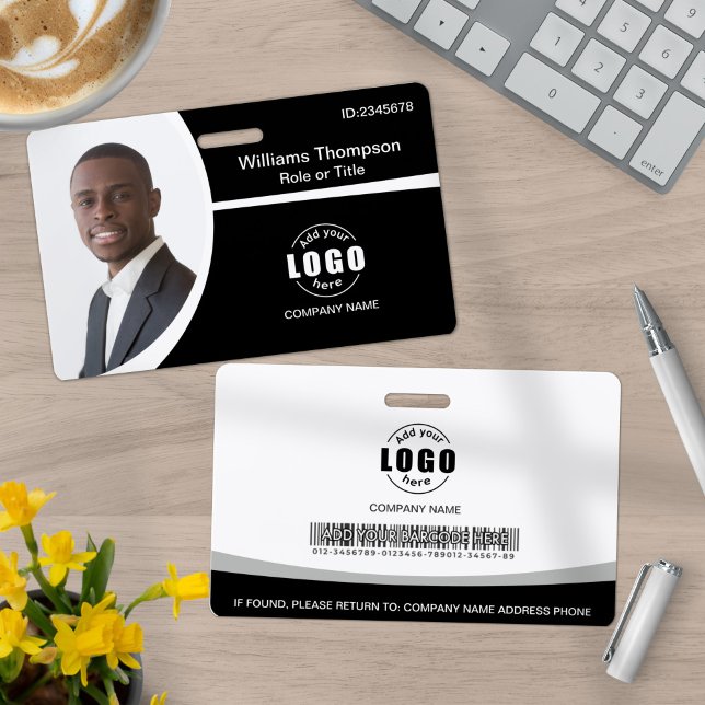 Photo Logo Barcode Employee Black and White Badge (Creator Uploaded)