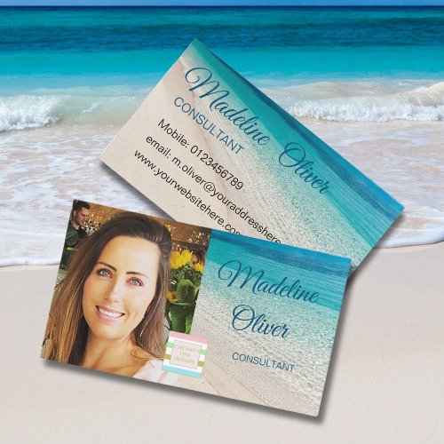 Photo Logo Beach Scene Travel Blue  Business Card