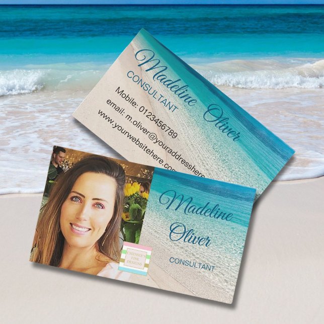 Photo Logo Beach Scene Travel Blue  Business Card (Creator Uploaded)