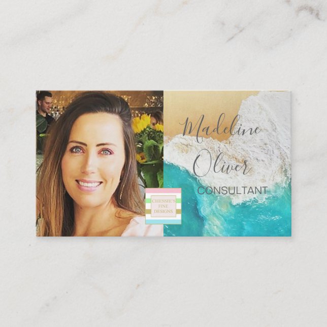 Photo Logo Beach Sea Coastal Travel  Business Card (Front)