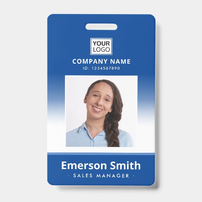 Photo logo blue gradient employee name title id badge (Front)
