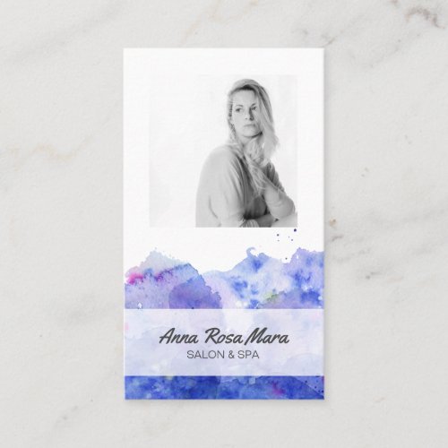  Photo Logo Blue Purple Watercolor Girly Chic Business Card