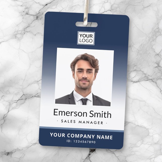 Photo logo dark blue gradient modern employee id badge (Photo logo dark blue gradient modern employee id badge)